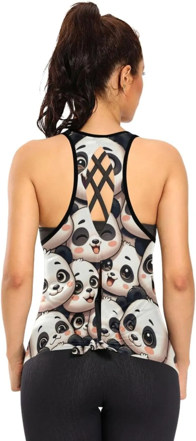 Women's Workout Tank Top Cute-Pandas Sleeveless Sport Gym Top Athletic Yoga Tank Top