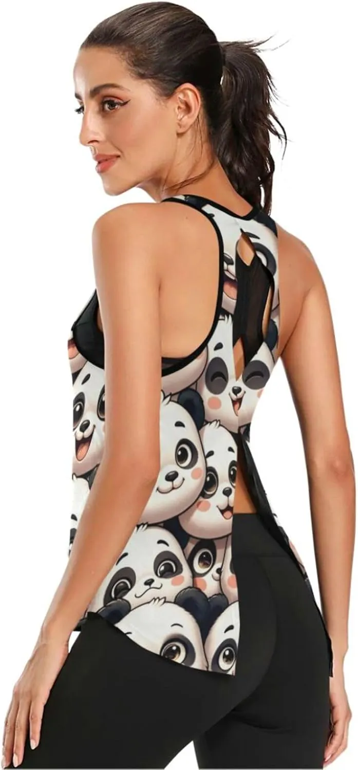 Women's Workout Tank Top Cute-Pandas Sleeveless Sport Gym Top Athletic Yoga Tank Top