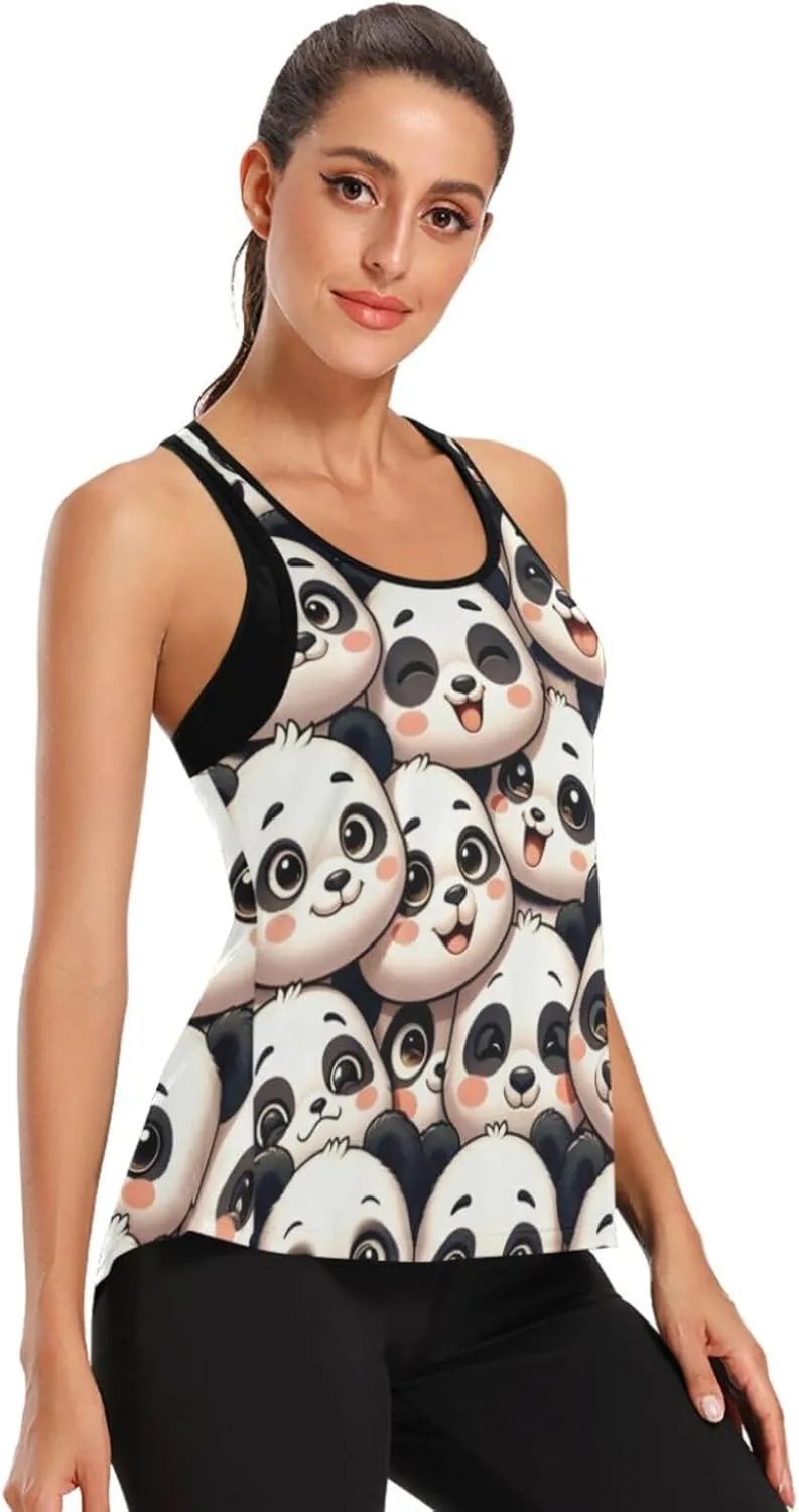 Women's Workout Tank Top Cute-Pandas Sleeveless Sport Gym Top Athletic Yoga Tank Top