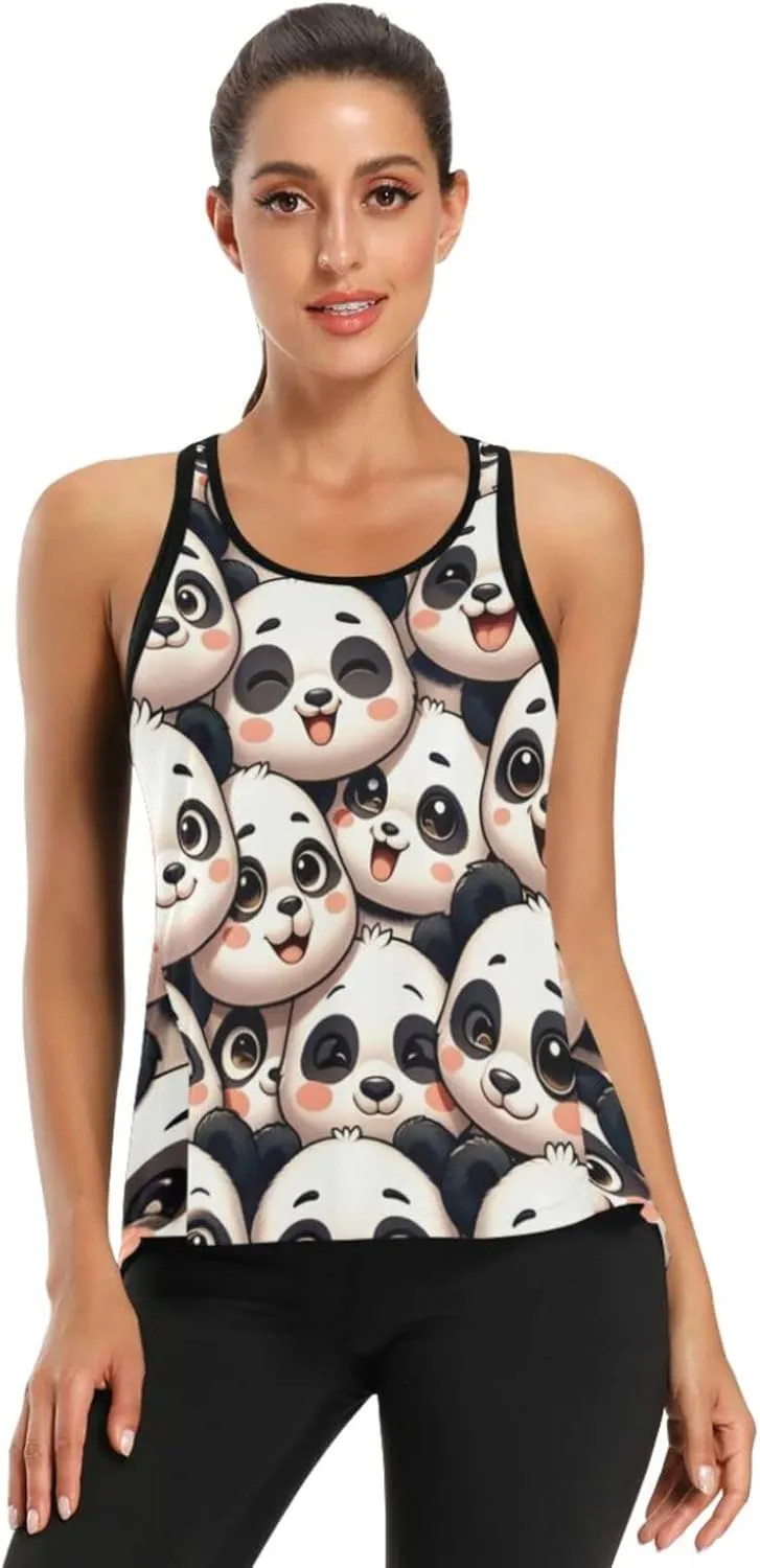 Women's Workout Tank Top Cute-Pandas Sleeveless Sport Gym Top Athletic Yoga Tank Top