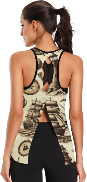 Women's Workout Tank Top Vintage-Sailboats Sleeveless Sport Gym Top Athletic Yoga Tank Top
