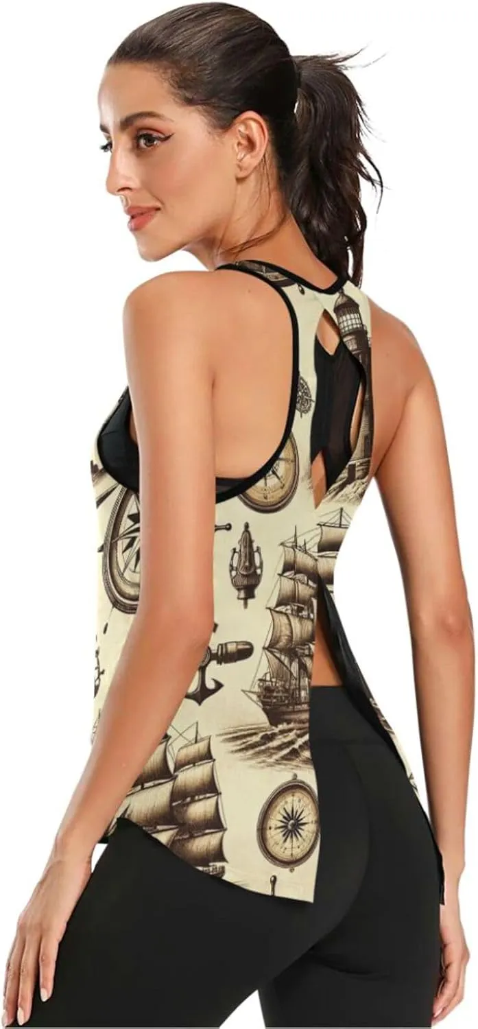Women's Workout Tank Top Vintage-Sailboats Sleeveless Sport Gym Top Athletic Yoga Tank Top