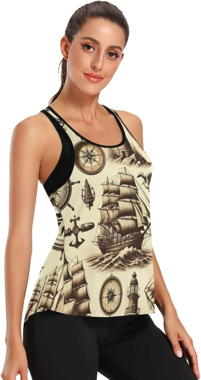 Women's Workout Tank Top Vintage-Sailboats Sleeveless Sport Gym Top Athletic Yoga Tank Top