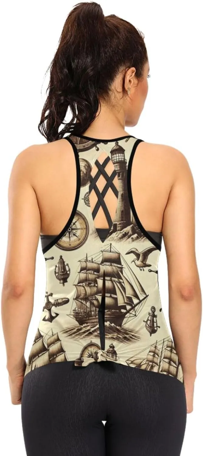 Women's Workout Tank Top Vintage-Sailboats Sleeveless Sport Gym Top Athletic Yoga Tank Top
