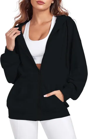 Womens Zip Up Hoodies Casual Long Sleeve Oversized Sweatshirts Y2K Fall Fashion Jackets with Pockets