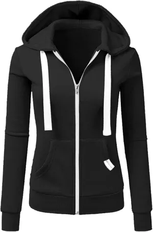 Womens Zip Up Hoodies Lightweight Casual Long Sleeve Drawstring Slim Fit Hooded Sweatshirts with Pockets