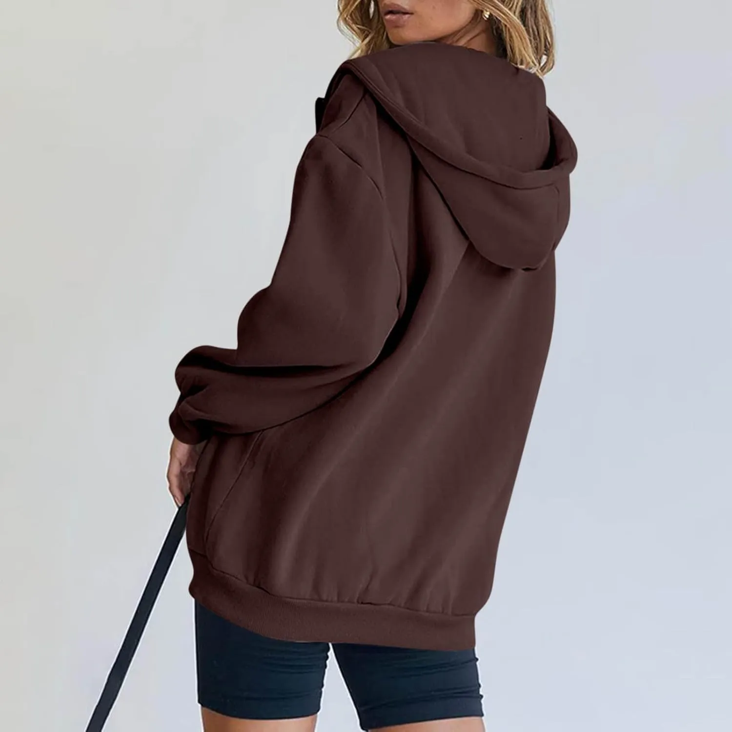 Womens Zip Up Hoodies Long Sleeve Oversized Sweatshirts Fleece Y2K Drawstring Fall Jackets with Pockets Outerwear