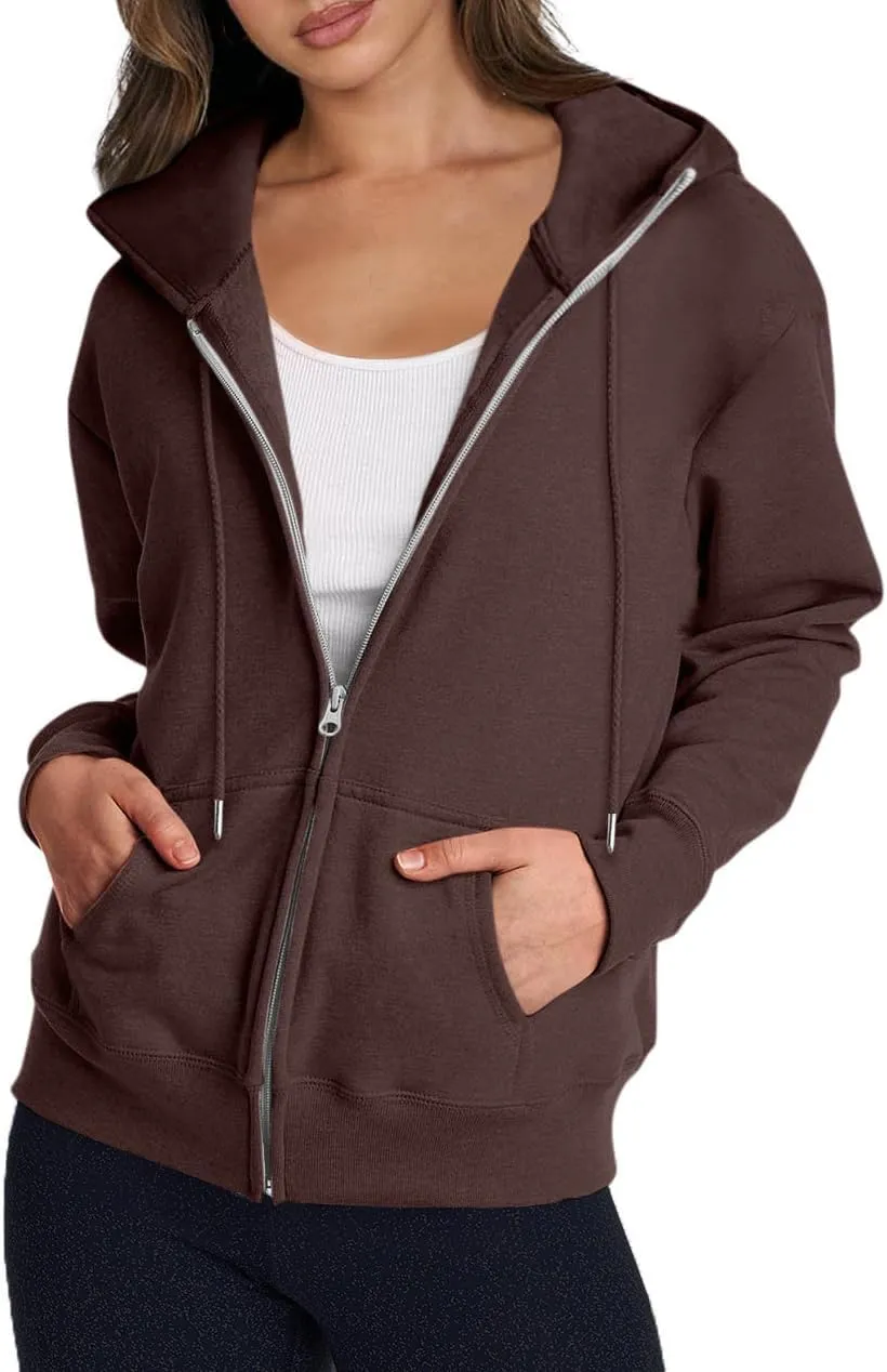 Womens Zip Up Hoodies Long Sleeve Oversized Sweatshirts Fleece Y2K Drawstring Fall Jackets with Pockets Outerwear