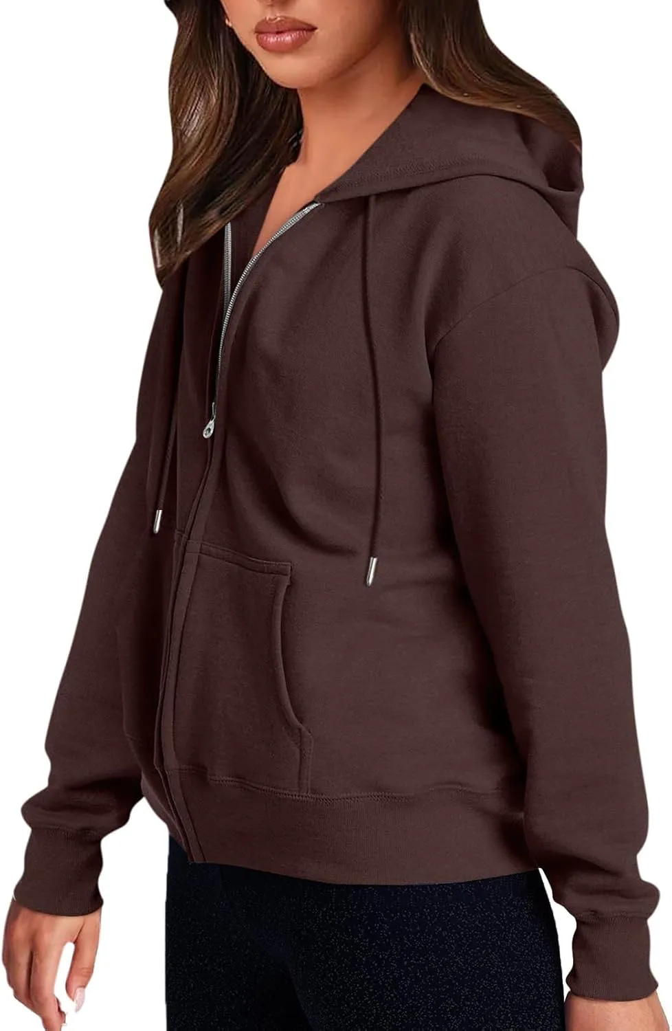 Womens Zip Up Hoodies Long Sleeve Oversized Sweatshirts Fleece Y2K Drawstring Fall Jackets with Pockets Outerwear