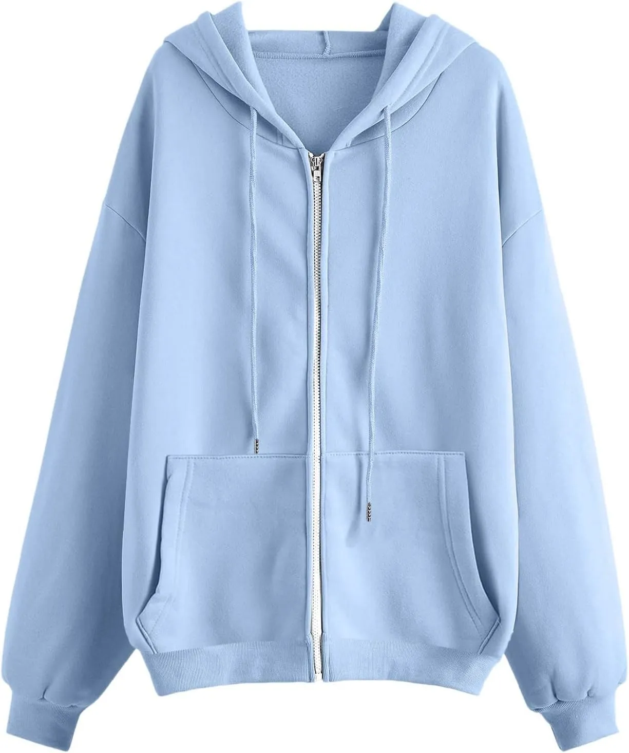 Womens Zip Up Hoodies Long Sleeve Sweatshirts Fall Outfits Oversized Sweaters Casual Solid Fashion Jackets