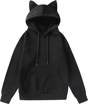 Wool Lined Cat Ear Hoodie Aesthetic Hoodies with Cat Ears Animal Oversized Sweatshirts Cute Animal Hoodies Loose Fit