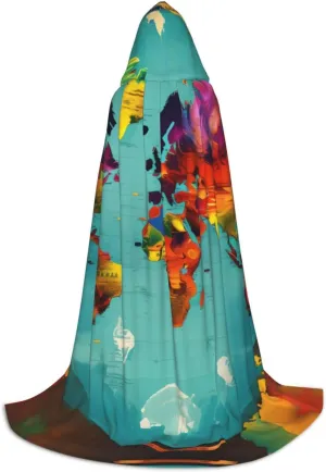 World Map Hooded Cloak Coat Winter Warm Long Cloak Cosplay Costumes Outerwear Carnivals Hoodies Capes