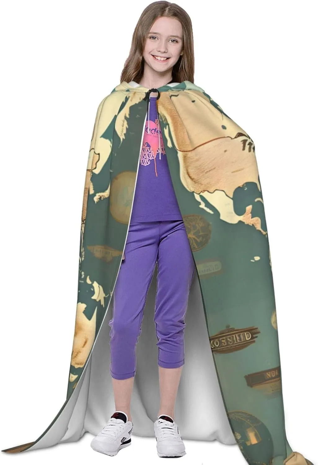 World Map Retro Hooded Cloak Coat Winter Warm Long Cloak Cosplay Costumes Outerwear Carnivals Hoodies Capes