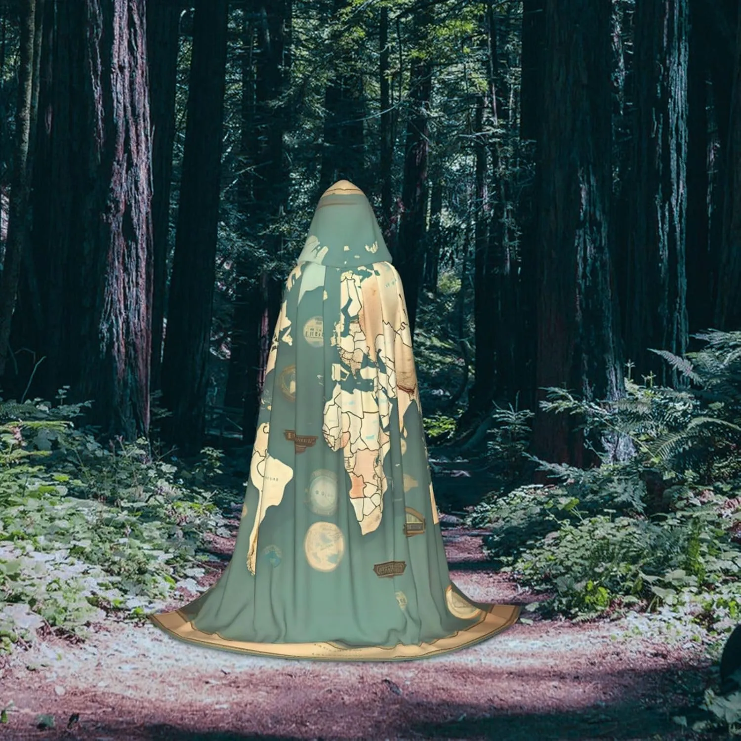 World Map Retro Hooded Cloak Coat Winter Warm Long Cloak Cosplay Costumes Outerwear Carnivals Hoodies Capes