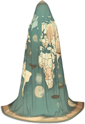 World Map Retro Hooded Cloak Coat Winter Warm Long Cloak Cosplay Costumes Outerwear Carnivals Hoodies Capes