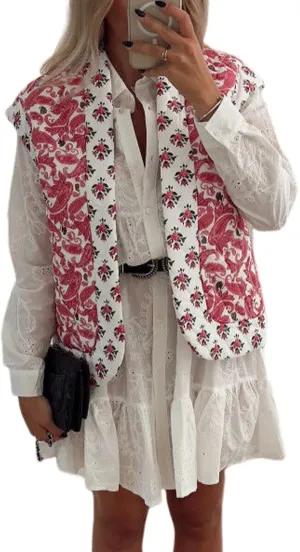 Wyeysyt Women's Cropped Floral Quilted Vest Lightweight Printed Sleeveless Puffer Padded Coat Gilet