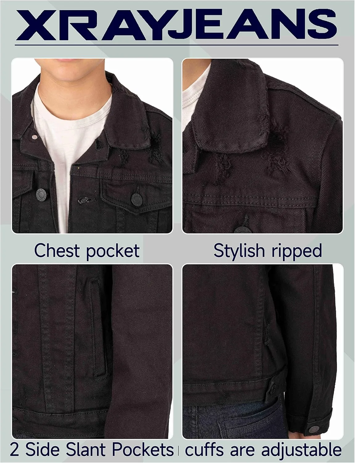 X RAY Boys Denim Jacket (Sizes 8-18), 100% Cotton & Cotton Flex Washed Fall Outerwear Trucker Casual Jean Jacket for Boys