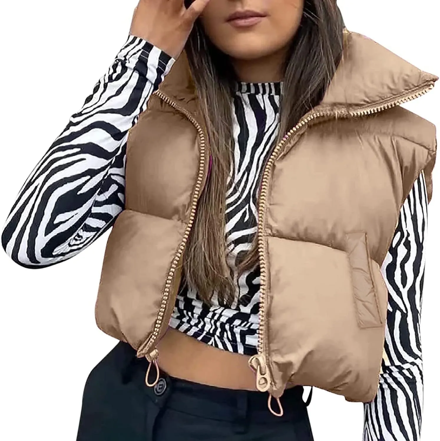 XBTCLXEBCO Womens Cropped Puffer Vest Jacket Lightweight Sleeveless Stand Collar Zip Up Outerwear Warm Padded Down Vest
