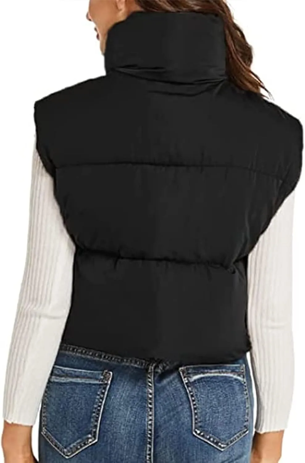XBTCLXEBCO Womens Cropped Puffer Vest Jacket Lightweight Sleeveless Stand Collar Zip Up Outerwear Warm Padded Down Vest