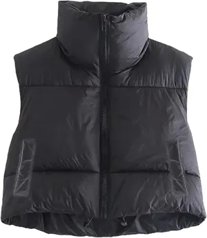 XBTCLXEBCO Womens Cropped Puffer Vest Jacket Lightweight Sleeveless Stand Collar Zip Up Outerwear Warm Padded Down Vest
