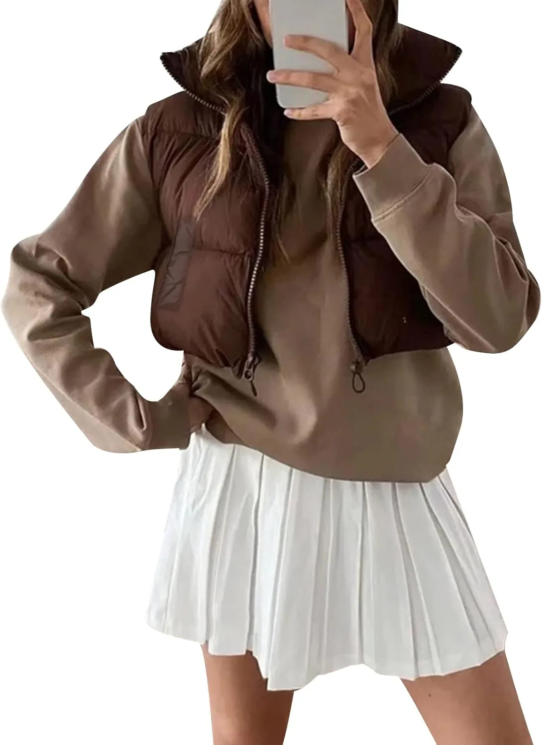 XBTCLXEBCO Womens Cropped Puffer Vest Jacket Lightweight Sleeveless Stand Collar Zip Up Outerwear Warm Padded Down Vest
