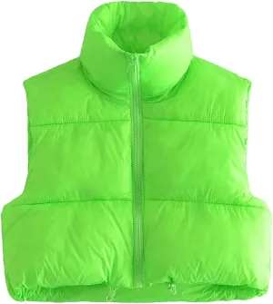 XBTCLXEBCO Womens Cropped Puffer Vest Jacket Lightweight Sleeveless Stand Collar Zip Up Outerwear Warm Padded Down Vest