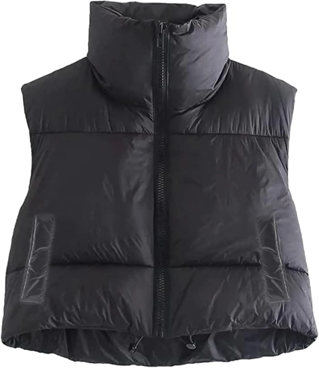 XBTCLXEBCO Womens Cropped Puffer Vest Jacket Lightweight Sleeveless Stand Collar Zip Up Outerwear Warm Padded Down Vest