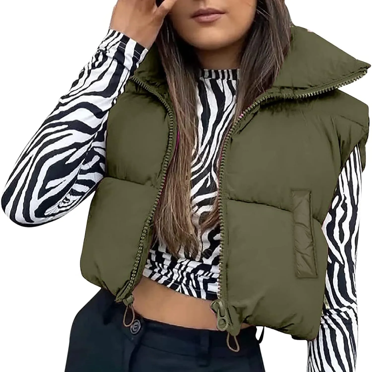 XBTCLXEBCO Womens Cropped Puffer Vest Jacket Lightweight Sleeveless Stand Collar Zip Up Outerwear Warm Padded Down Vest