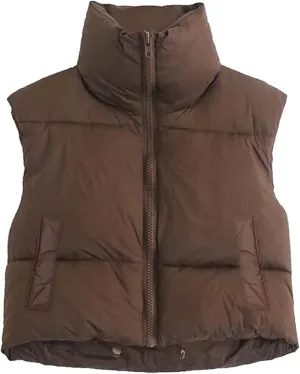 XBTCLXEBCO Womens Cropped Puffer Vest Jacket Lightweight Sleeveless Stand Collar Zip Up Outerwear Warm Padded Down Vest