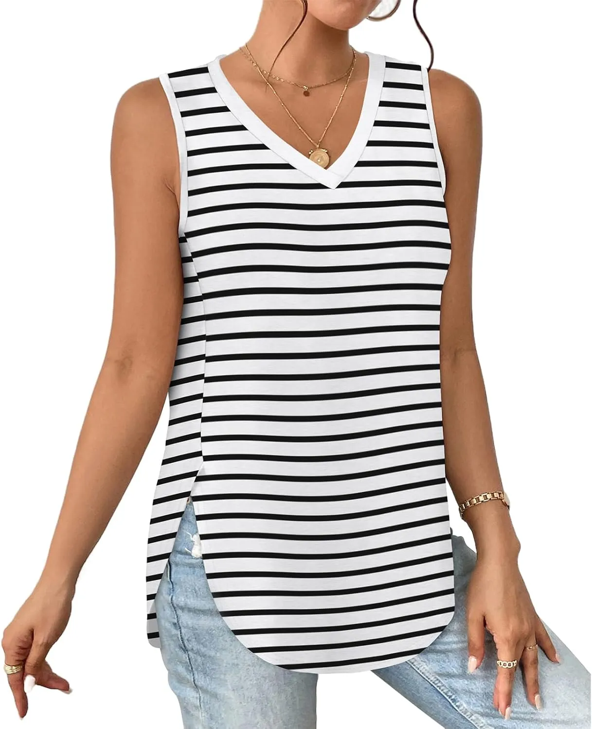 XIEERDUO Womens Tank Tops V Neck Eyelet Embroidery Casaul Sleeveless Shirts