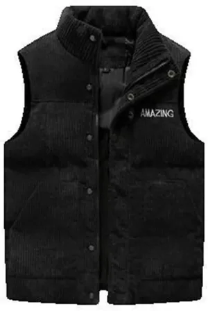 Xingfenly Men' Jacket Sleeveless Vest Winter Male Cotton-Padded Thick Coats Casual Waistcoat Clothing