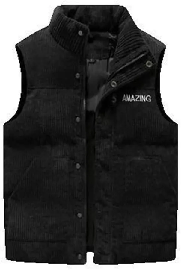 Xingfenly Men' Jacket Sleeveless Vest Winter Male Cotton-Padded Thick Coats Casual Waistcoat Clothing