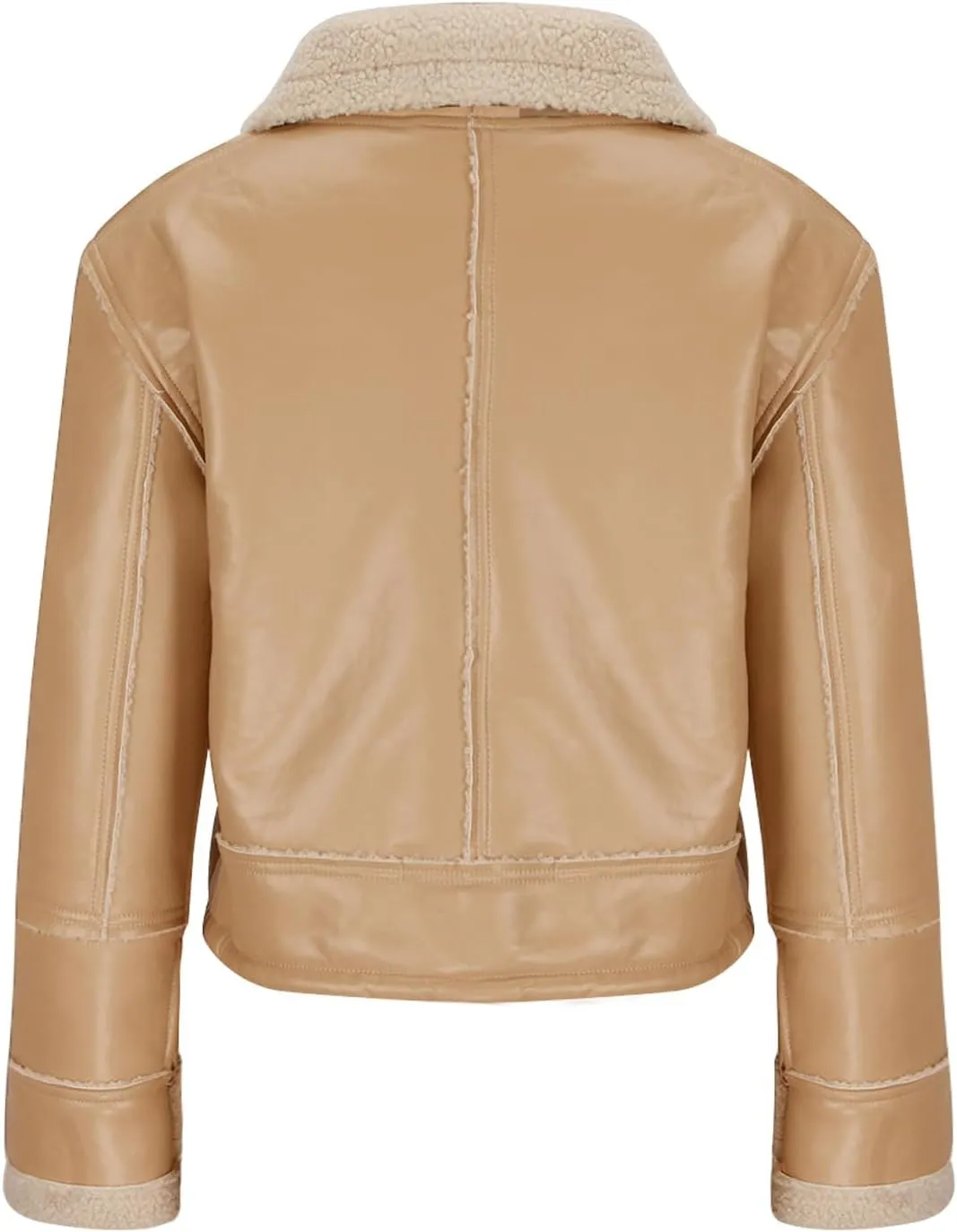 XUNRYAN Womens Faux Shearling Sherpa Faux-Leather Jackets Thick Fleece Lined Lapel Zipper Bomber Aviator Coat Winter Clothes