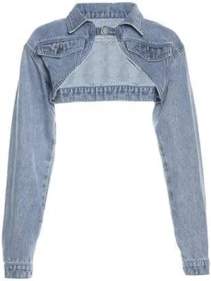 xxxiticat Women's Crop Denim Jacket Long Sleeve Turn Down Collar Open Front Blue Cardigan Jean Jackets Coat Outerwear