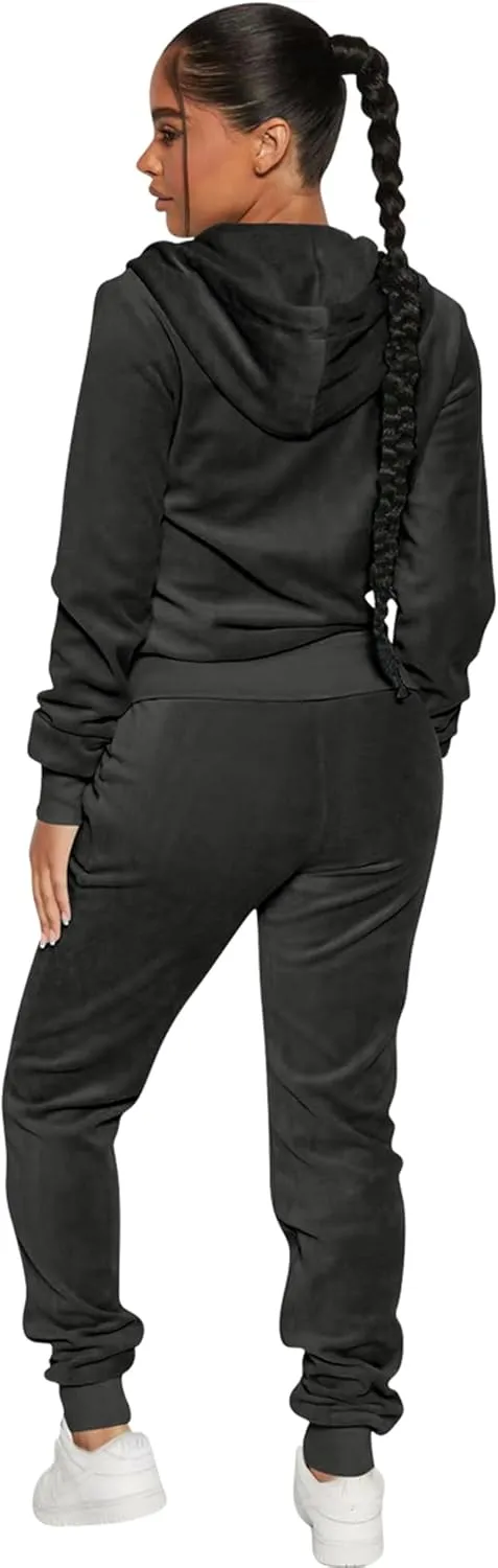 yidengymx Womens 2 Piece Velour Tracksuit Two Piece Soft Velvet Hooded Outfits for Women