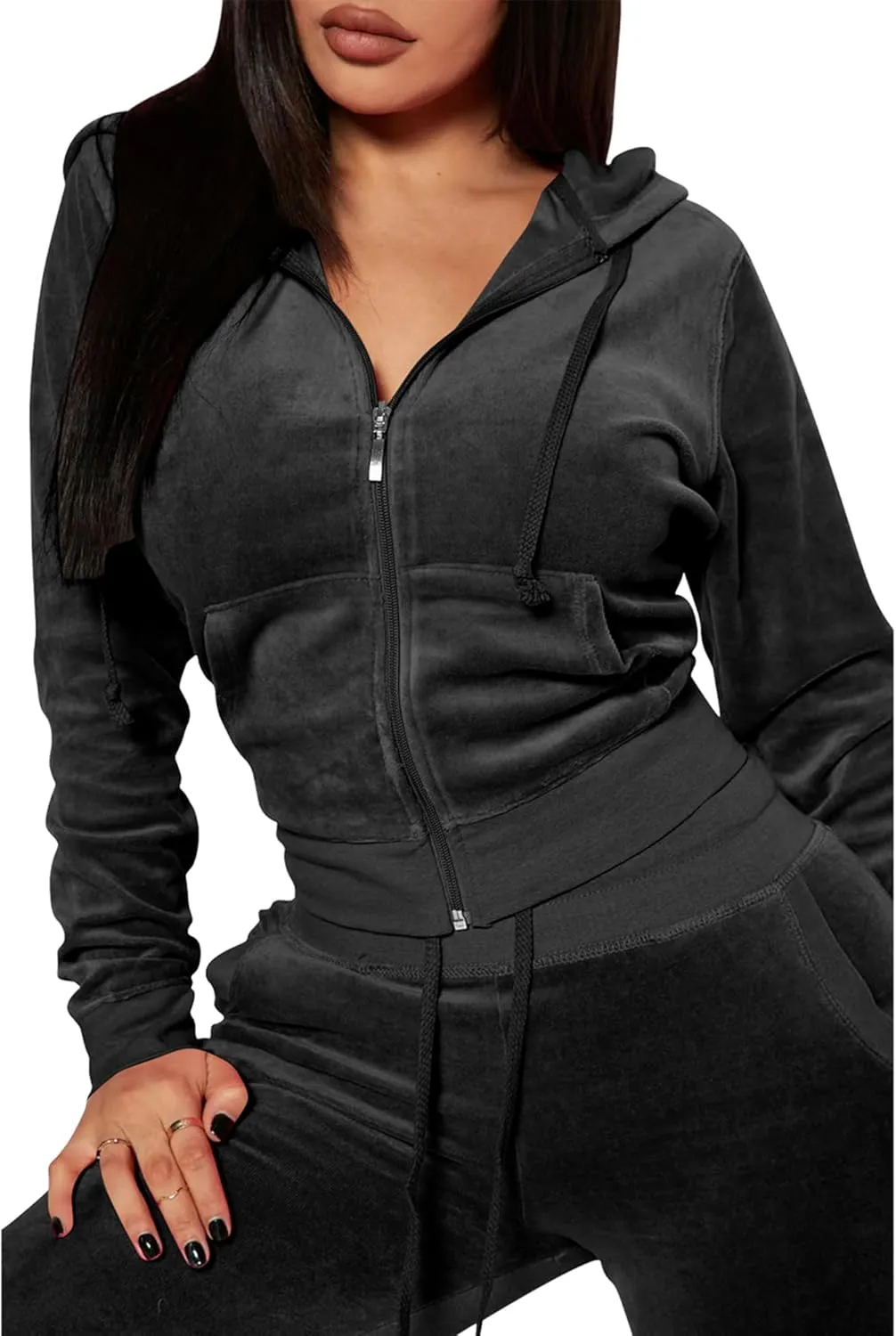 yidengymx Womens 2 Piece Velour Tracksuit Two Piece Soft Velvet Hooded Outfits for Women
