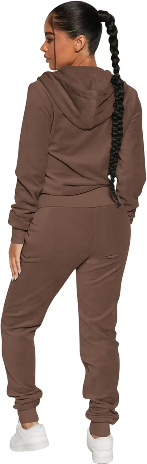 yidengymx Womens 2 Piece Velour Tracksuit Two Piece Soft Velvet Hooded Outfits for Women
