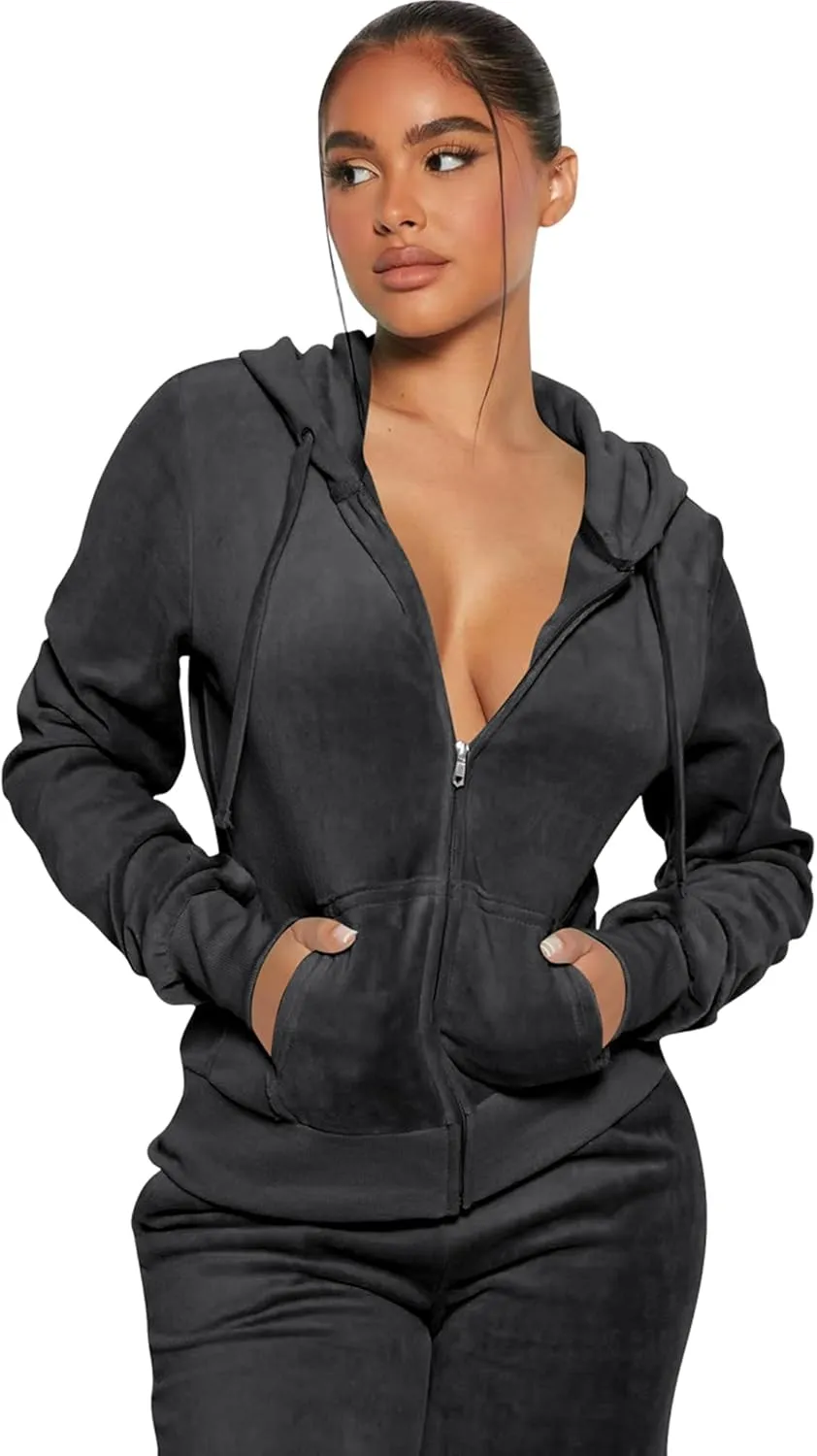 yidengymx Womens 2 Piece Velour Tracksuit Two Piece Soft Velvet Hooded Outfits for Women