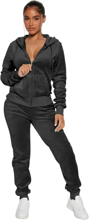 yidengymx Womens 2 Piece Velour Tracksuit Two Piece Soft Velvet Hooded Outfits for Women