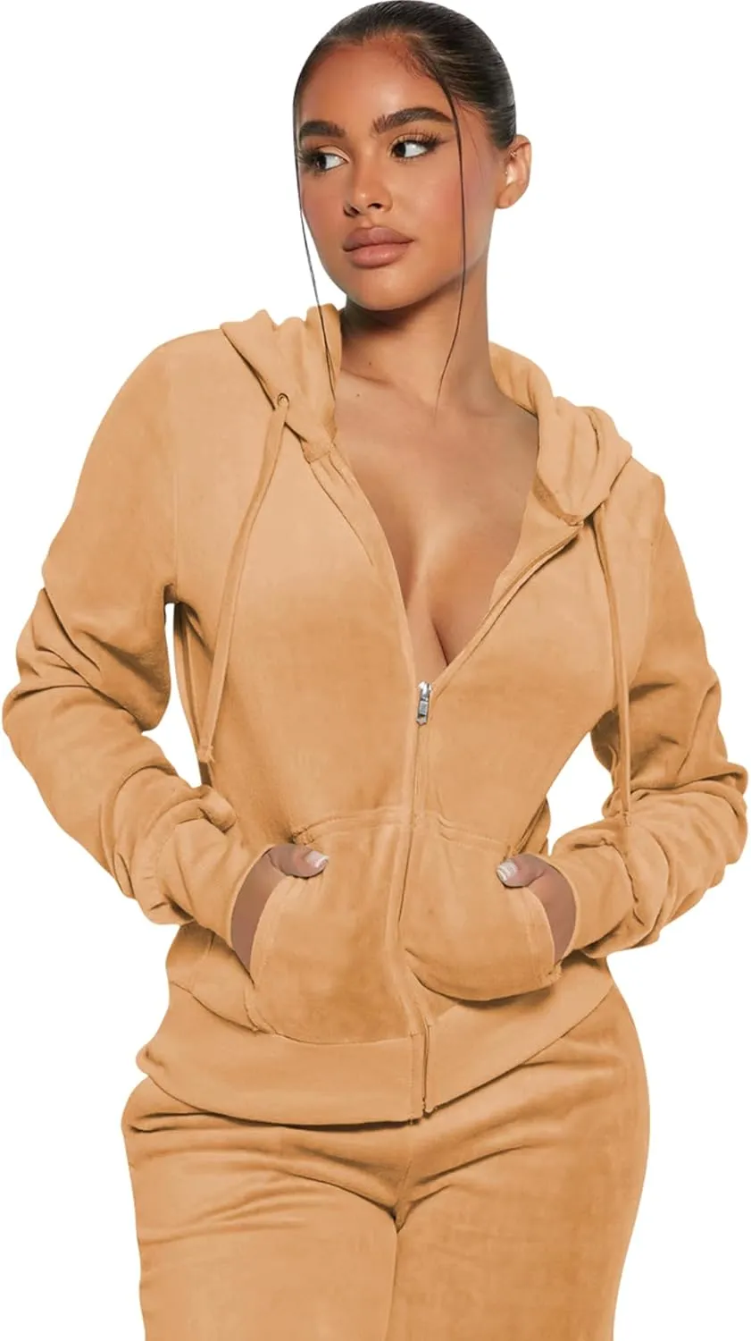 yidengymx Womens 2 Piece Velour Tracksuit Two Piece Soft Velvet Hooded Outfits for Women