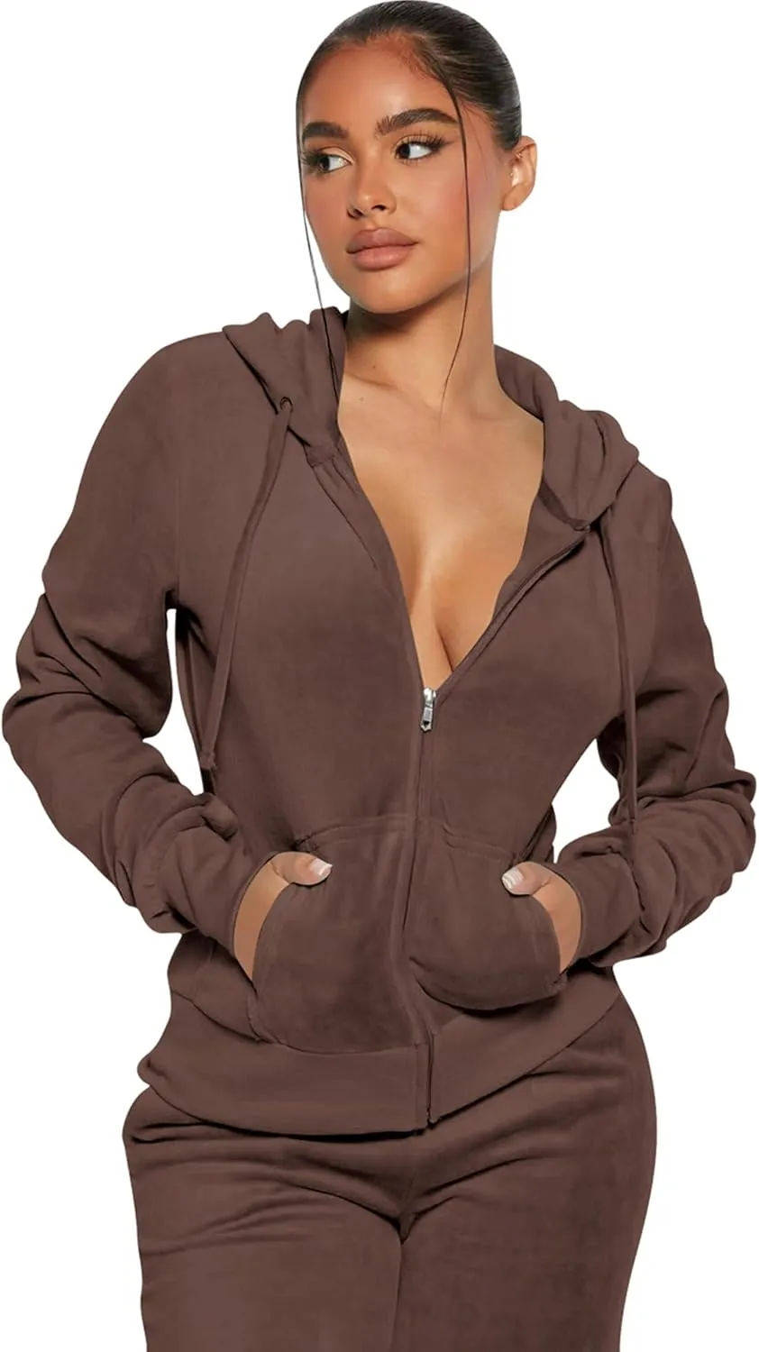 yidengymx Womens 2 Piece Velour Tracksuit Two Piece Soft Velvet Hooded Outfits for Women