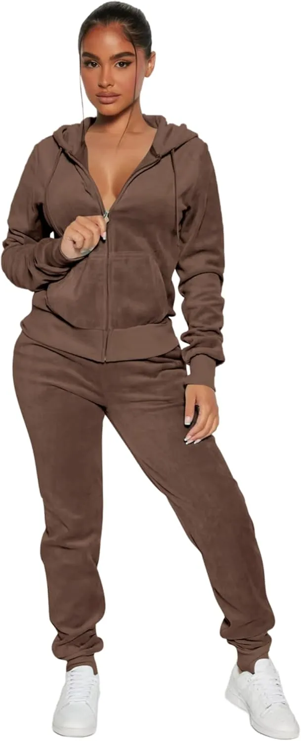 yidengymx Womens 2 Piece Velour Tracksuit Two Piece Soft Velvet Hooded Outfits for Women