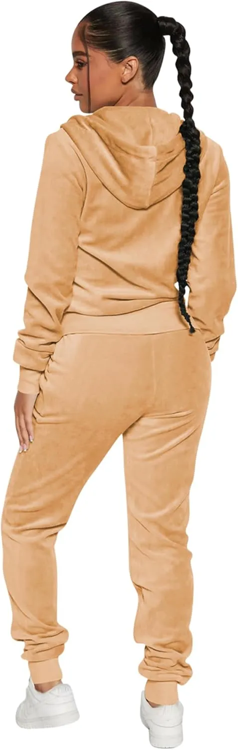 yidengymx Womens 2 Piece Velour Tracksuit Two Piece Soft Velvet Hooded Outfits for Women