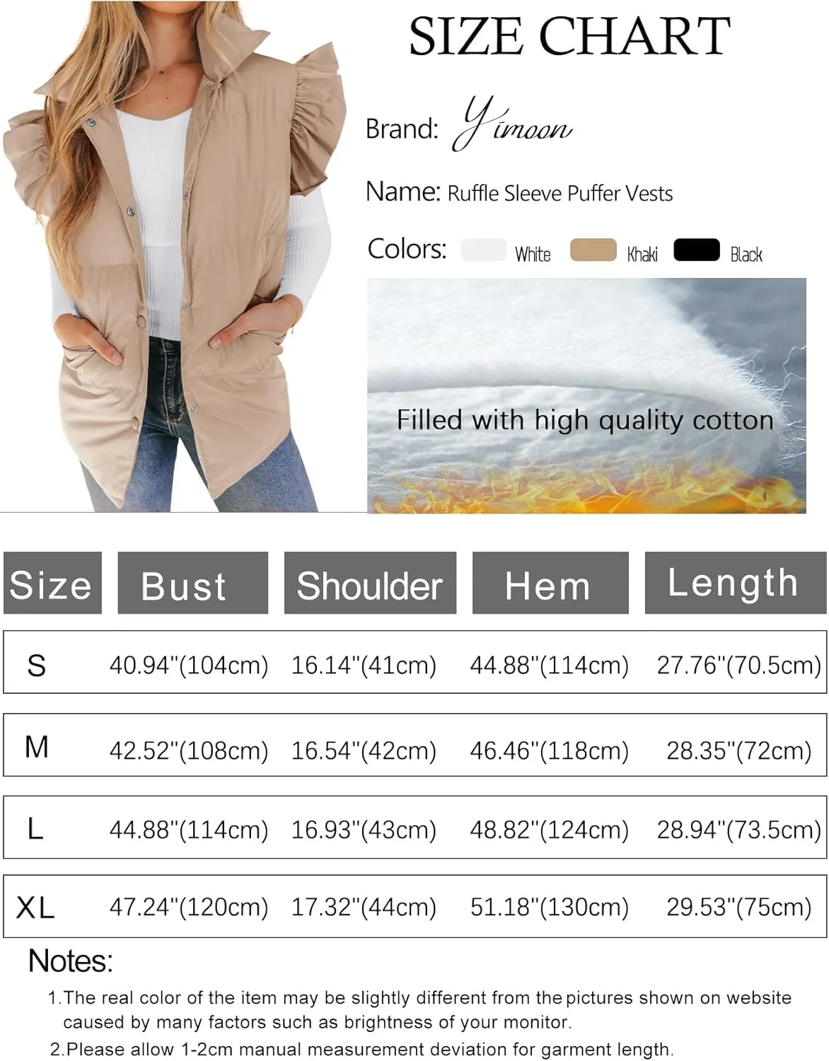 Yimoon Women's Ruffle Puffer Vest Lightweight Sleeveless Padded Gilet Oversized Warm Outwear Vests