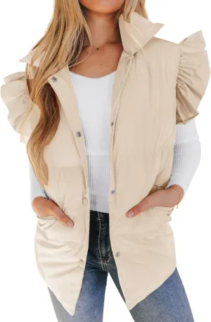 Yimoon Women's Ruffle Puffer Vest Lightweight Sleeveless Padded Gilet Oversized Warm Outwear Vests