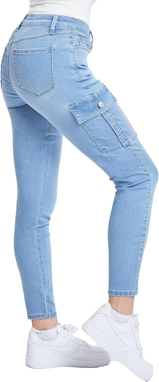 YMI Women's Hyperdenim Skinny Cargo Jeans