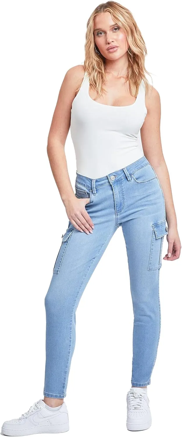 YMI Women's Hyperdenim Skinny Cargo Jeans