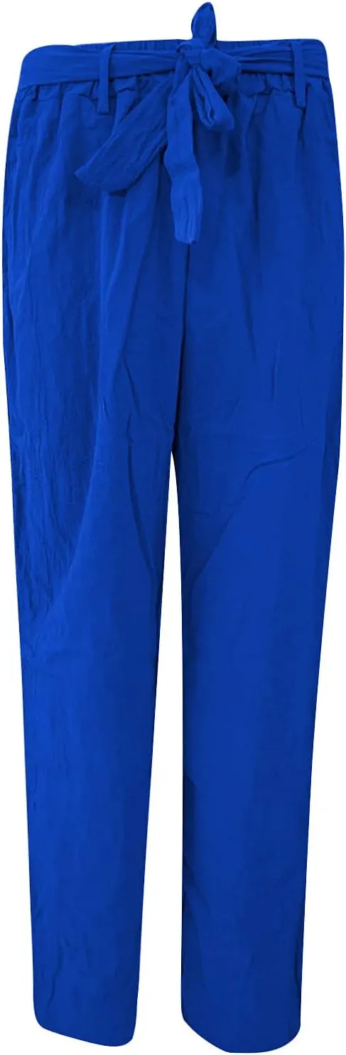YRAETENM Womens Linen Pants Drawstring Hjgh Elastic Waist Casual Wide Leg Trousers Soft Loose Wide Leg Pants with Pockets
