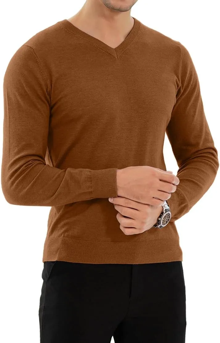 YTD Men's Casual Slim Fit V-Neck Pullover Long Sleeve Knitted Pullover Sweaters