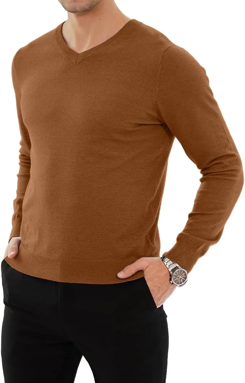YTD Men's Casual Slim Fit V-Neck Pullover Long Sleeve Knitted Pullover Sweaters